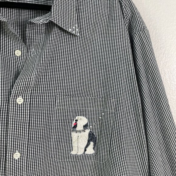 Mili Designs Womens Plus 1X Button Up Shirt Black White Dog Embroidered Gingham - Picture 15 of 15
